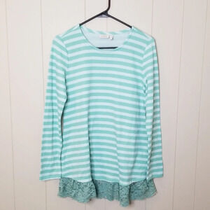 LOGO by Lori Goldstein Striped Lace Trim T…